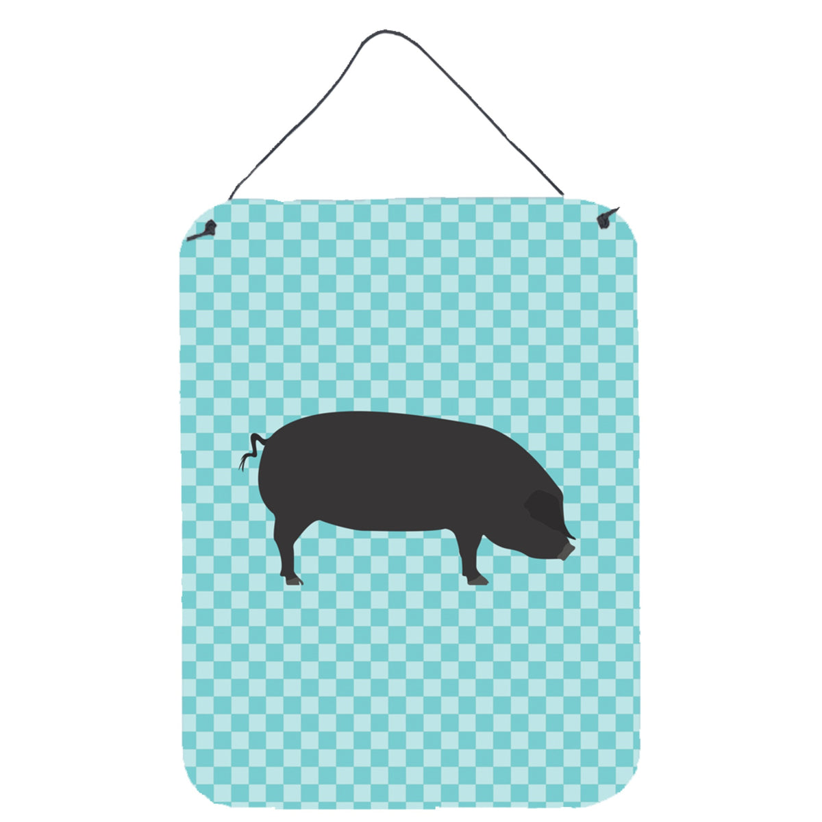 CarolineS Treasures Devon Large Black Pig Blue Check Metal Print, 16Hx12W, Multicolor
