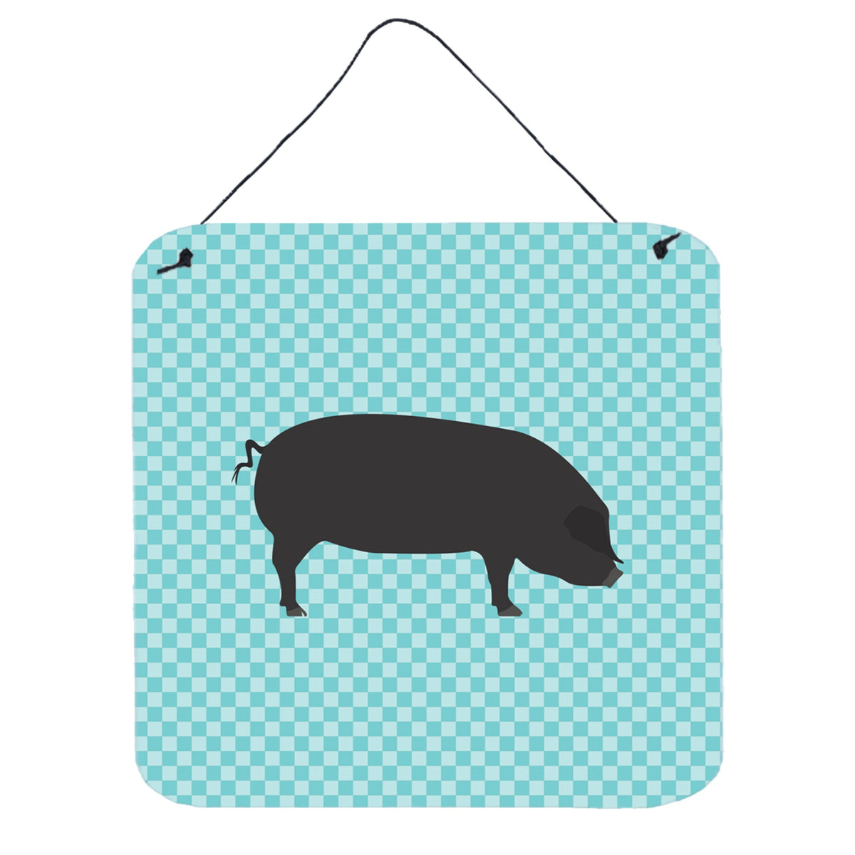 CarolineS Treasures Blue Devon Large Black Pig Check Metal Print, 6Hx6W
