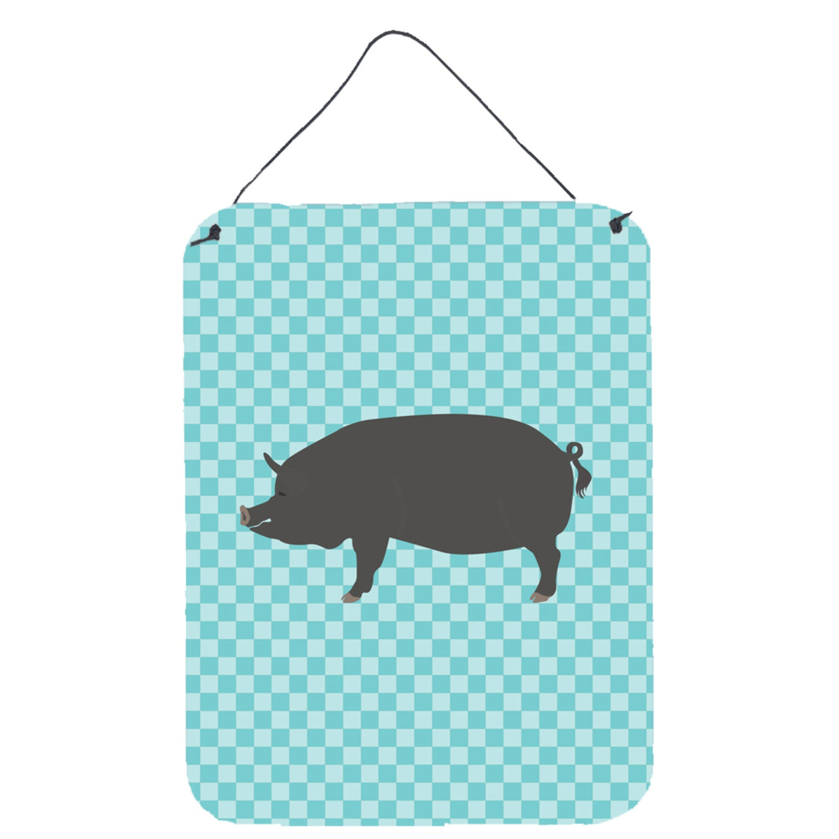 CarolineS Treasures Berkshire Pig Blue Check Metal Print, 16Hx12W, Multicolor