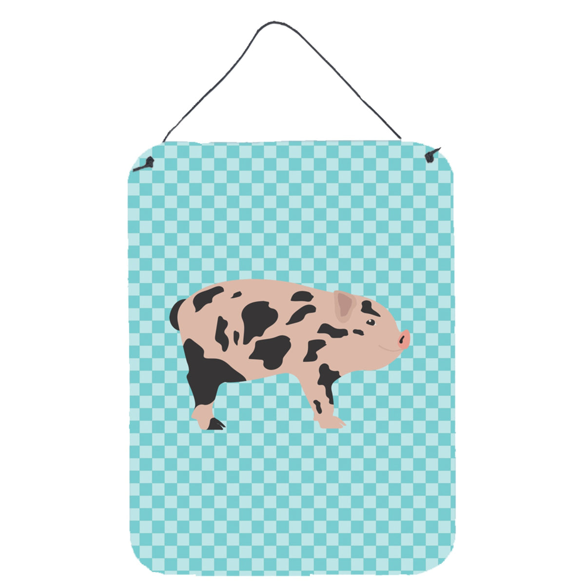 CarolineS Treasures Mini Miniature Pig Blue Check Metal Print, 16Hx12W, Multicolor
