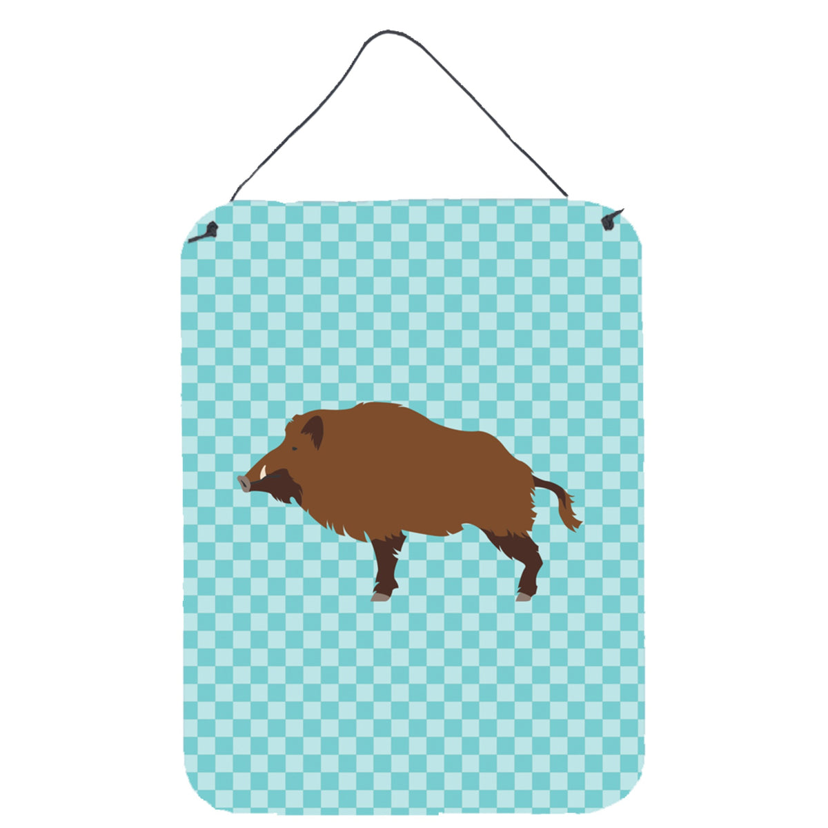CarolineS Treasures Wild Boar Pig Blue Check Metal Print, 16Hx12W, Multicolor
