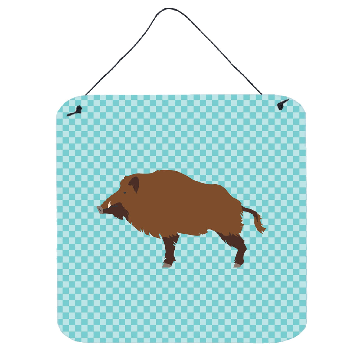 CarolineS Treasures Blue Wild Boar Pig Check Metal Print, 6Hx6W