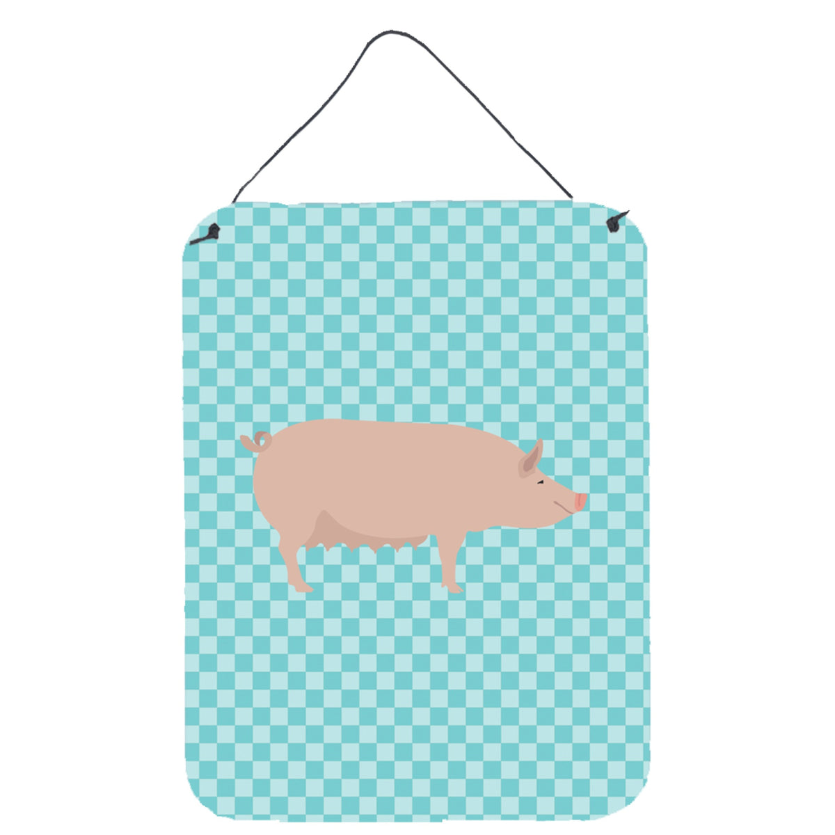 CarolineS Treasures English Large White Pig Blue Check Metal Print, 16Hx12W, Multicolor