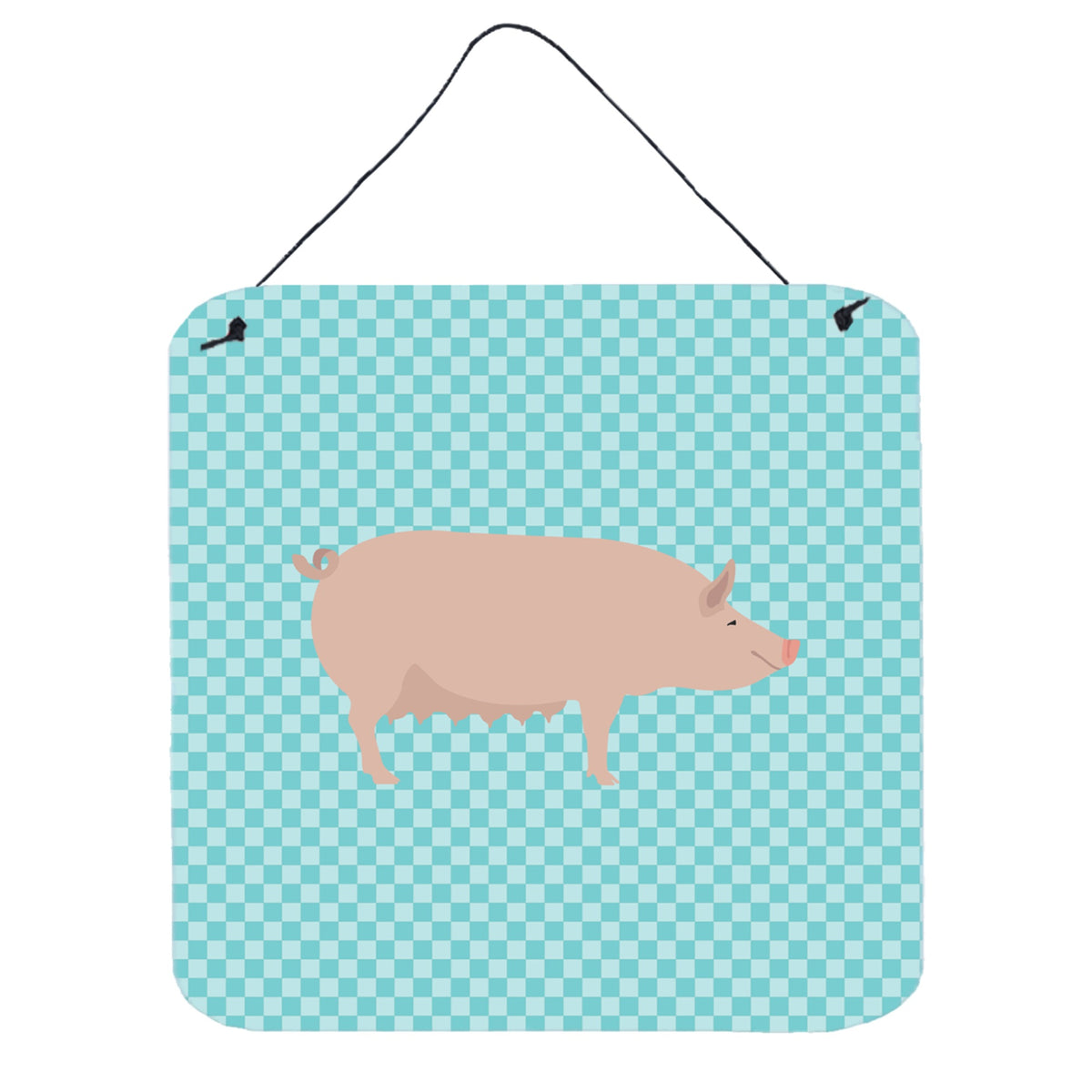 CarolineS Treasures Blue English Large White Pig Check Metal Print, 6 Inch  Inch  H X 6 Inch  Inch  W