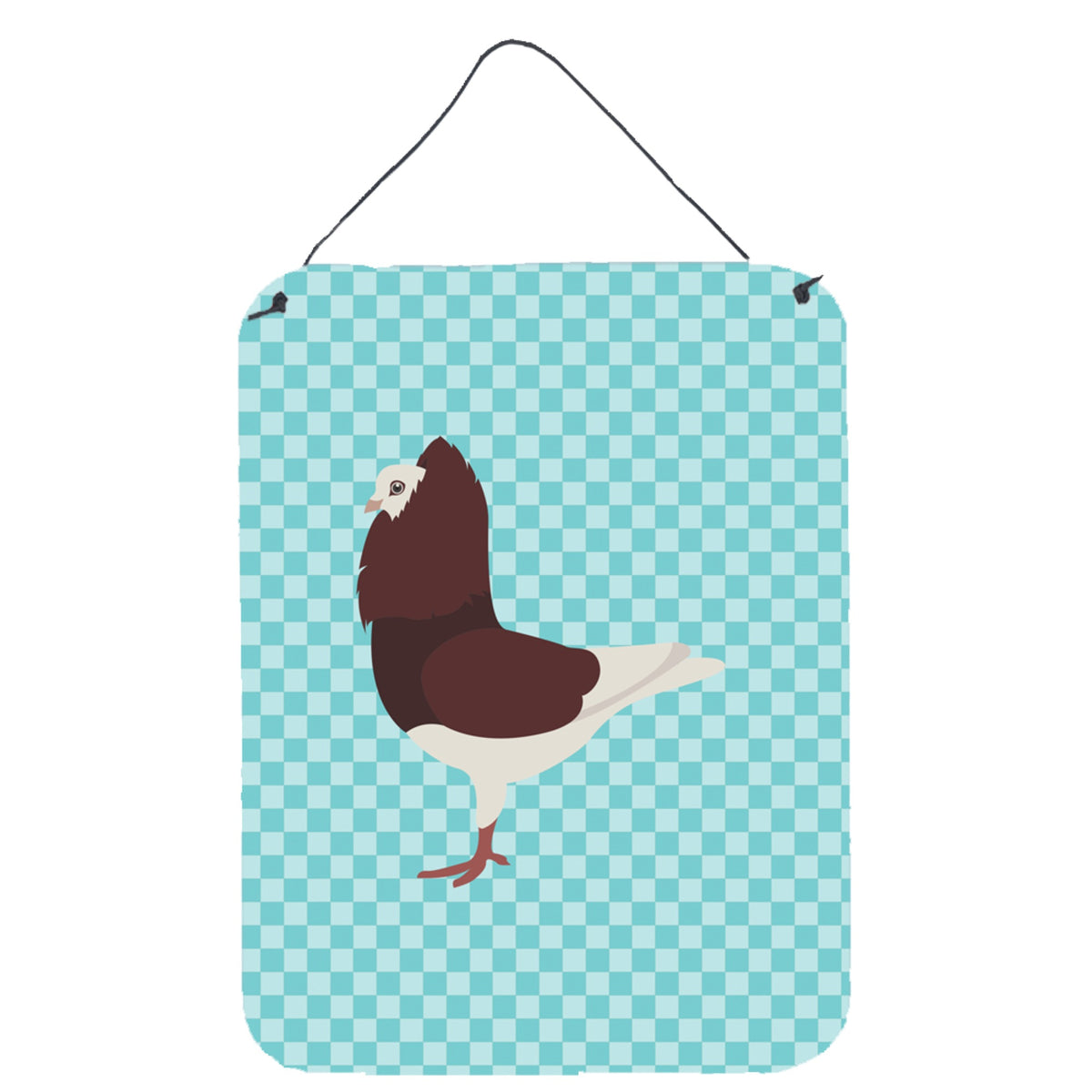CarolineS Treasures Capuchin Red Pigeon Blue Check Metal Print, 16Hx12W, Multicolor