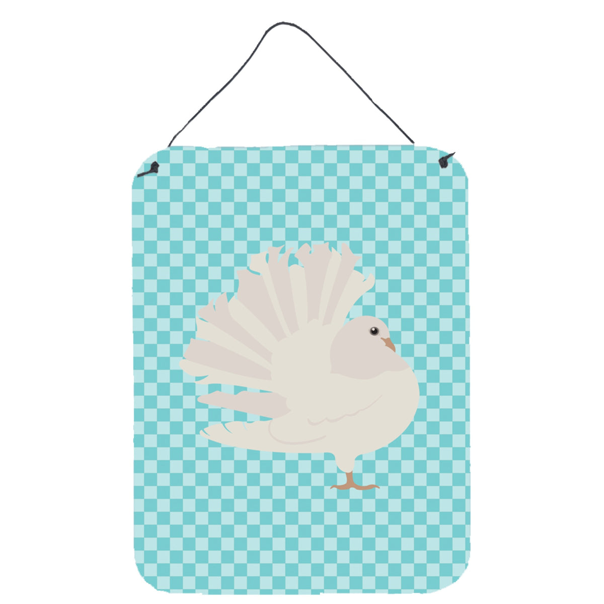 CarolineS Treasures Silver Fantail Pigeon Blue Check Metal Print, 16Hx12W, Multicolor