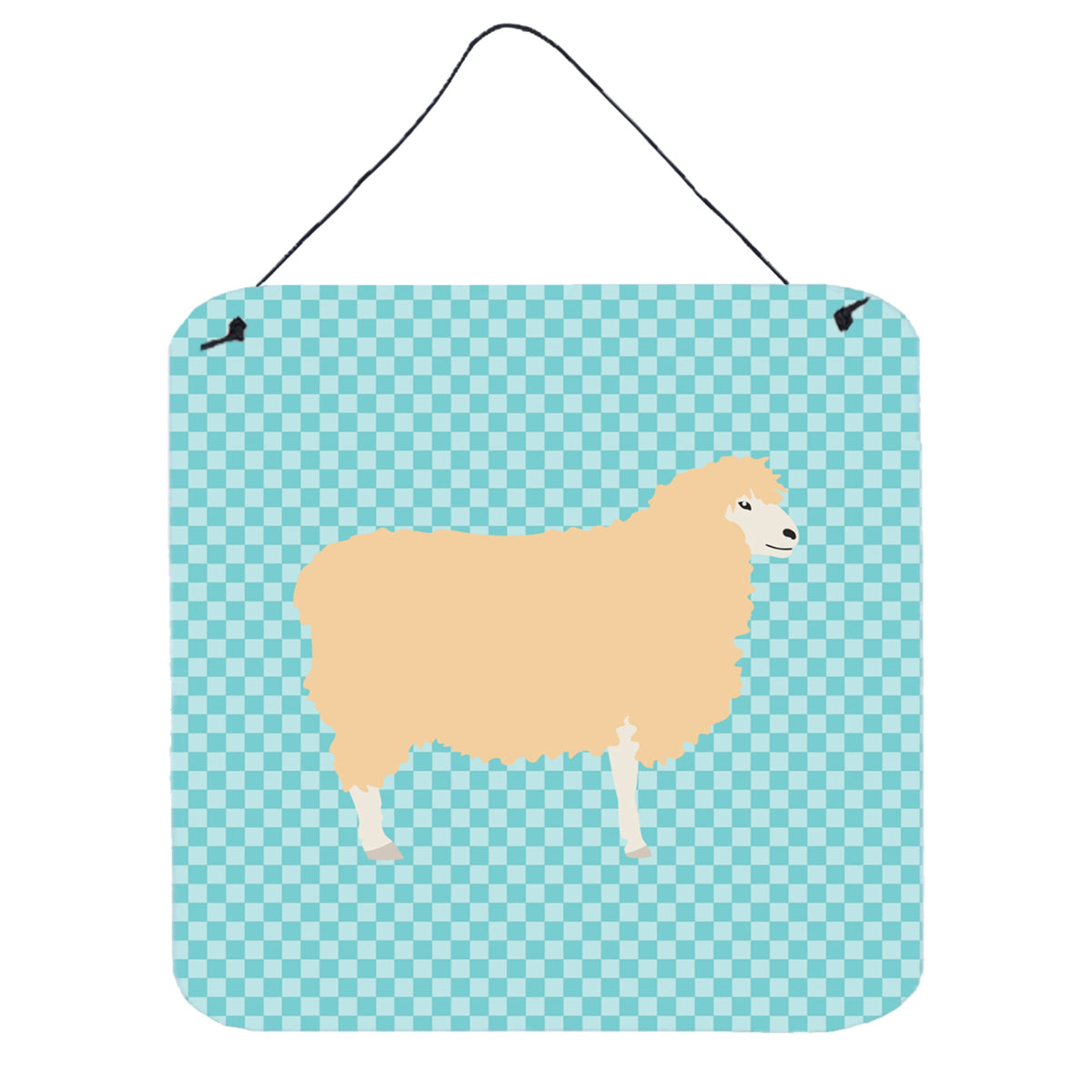 CarolineS Treasures Blue Check English Leicester Longwool Sheep Metal Print, 6 Inch  Inch  H X 6 Inch  Inch  W
