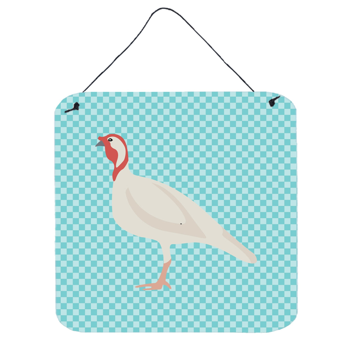 CarolineS Treasures Blue Check Beltsville Small White Turkey Hen Metal Print, 6 Inch  Inch  H X 6 Inch  Inch  W