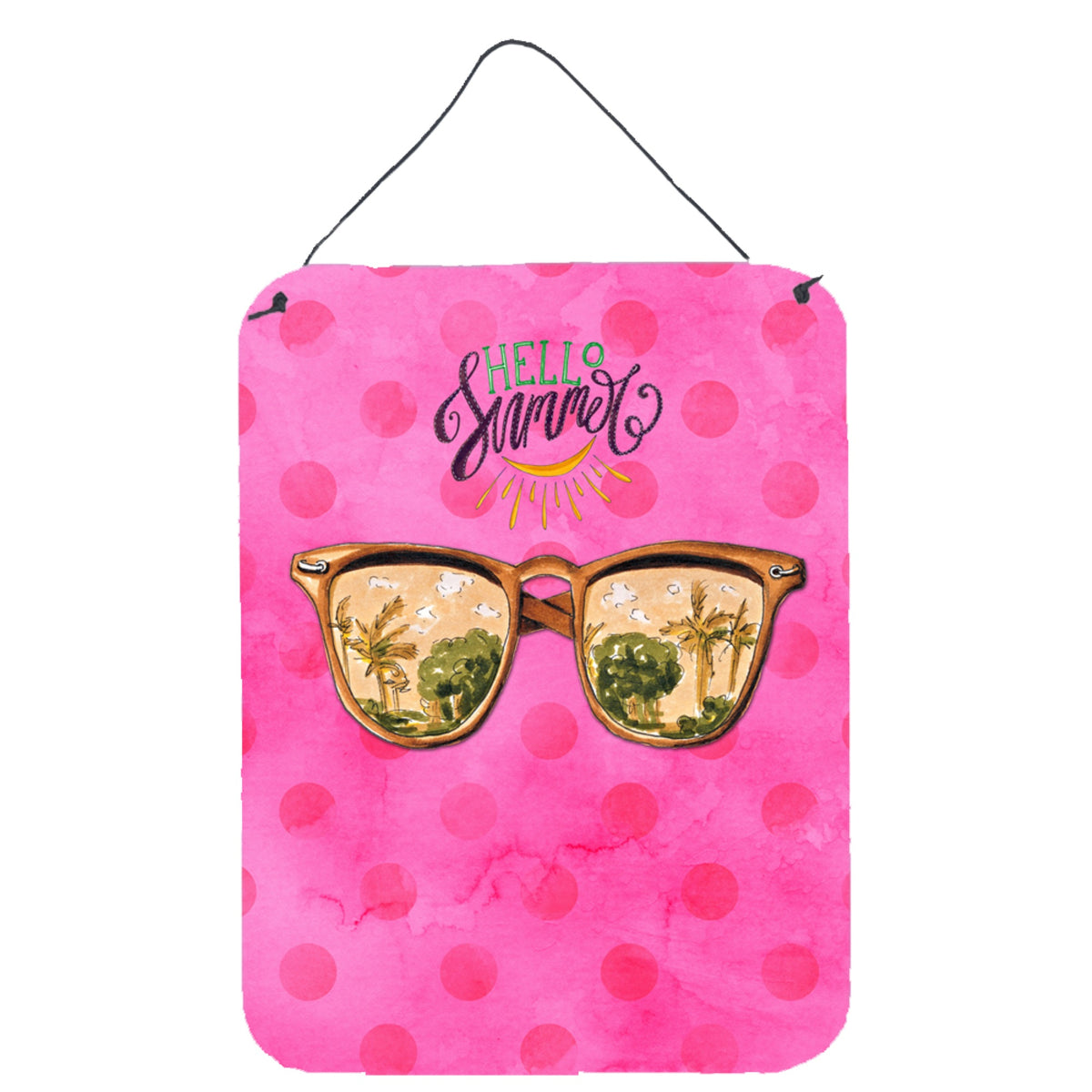 CarolineS Treasures Beach Sunglasses Pink Polkadot Metal Print, 16Hx12W, Multicolor