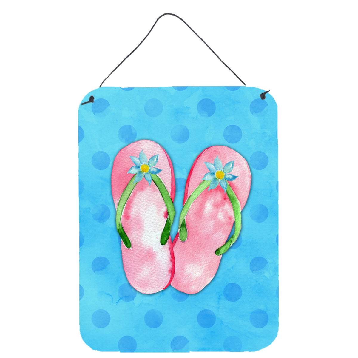 CarolineS Treasures Pink Flip Flops Blue Polkadot Metal Print, 16Hx12W, Multicolor