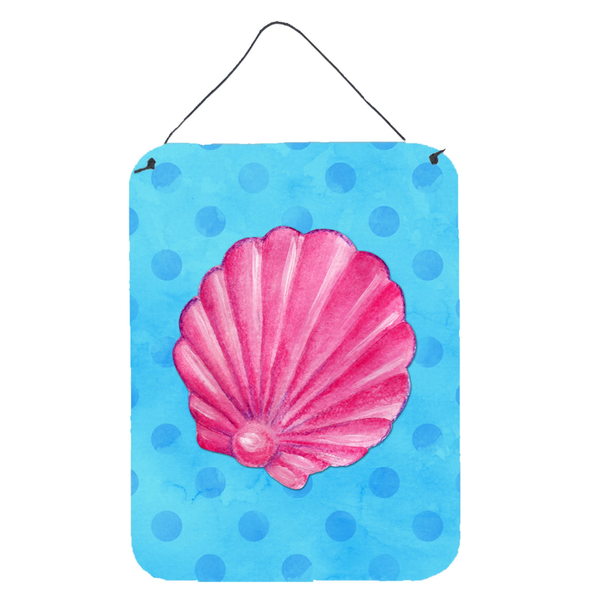 CarolineS Treasures Pink Sea Shell Blue Polkadot Metal Print, 16Hx12W, Multicolor