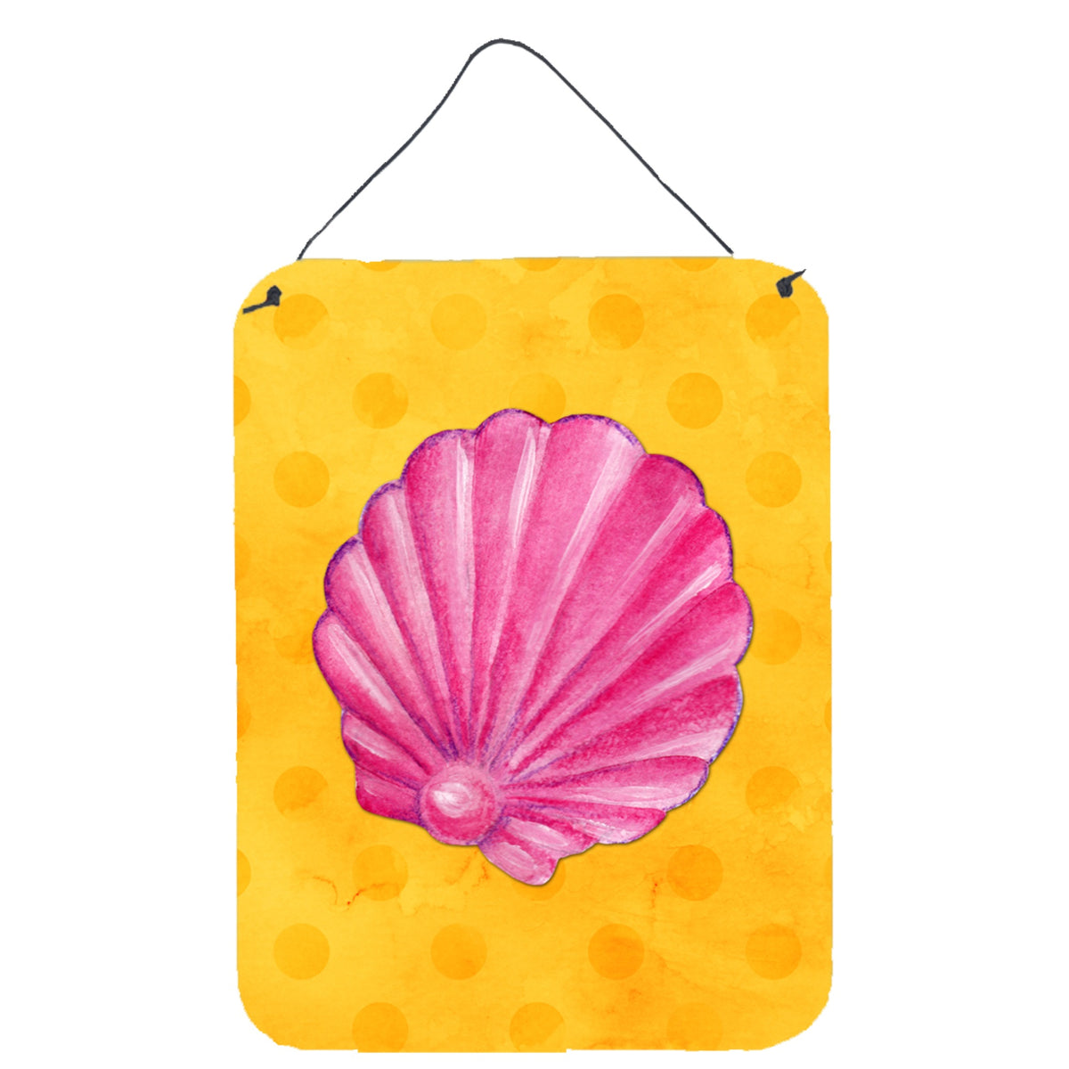 CarolineS Treasures Pink Sea Shell Yellow Polkadot Metal Print, 16Hx12W, Multicolor