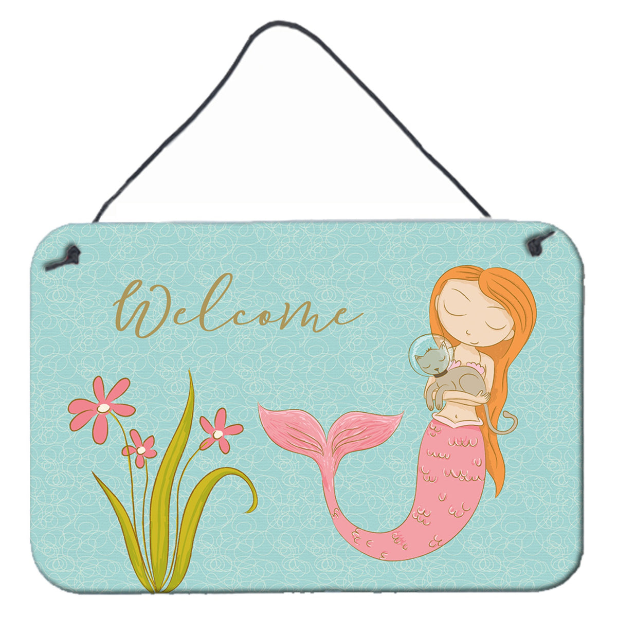 CarolineS Treasures Mermaid With Cat Welcome Metal Print, 8 Inch  Inch  X 12 Inch  Inch
