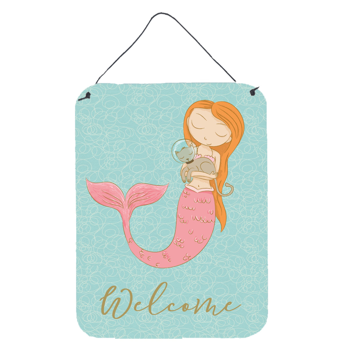 CarolineS Treasures Mermaid With Cat Welcome Metal Print, 16 Inch  Inch  X 12 Inch  Inch , Multicolor