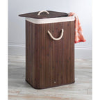 Brown Bamboo Laundry Hamper Dirty Clothes Basket with Lid and Removable Bag
