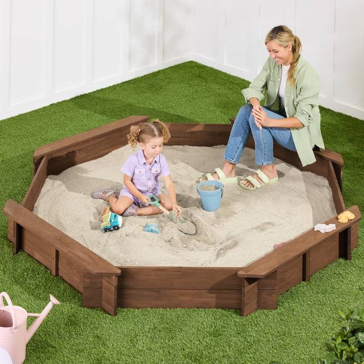 Kid's Octagonal Sandbox in Walnut Wood Finish