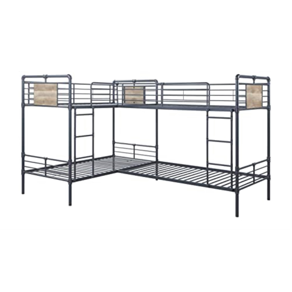 Bd00370  Twin/Twin L Shape Bunk Bed, Sandy Black, Dark Bronze Handbrushed Finish  Cordelia