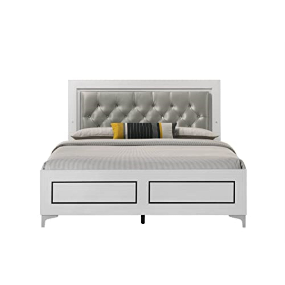Bd00644Q  Queen Bed W/Led , Gray Pu & White Finish  Casilda