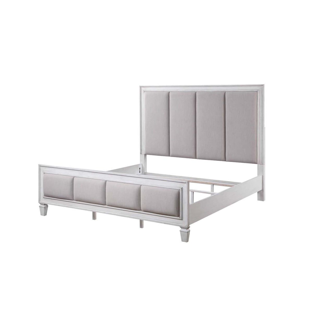 Acme Katia Eastern King Bed, Gray Linen & White Finish