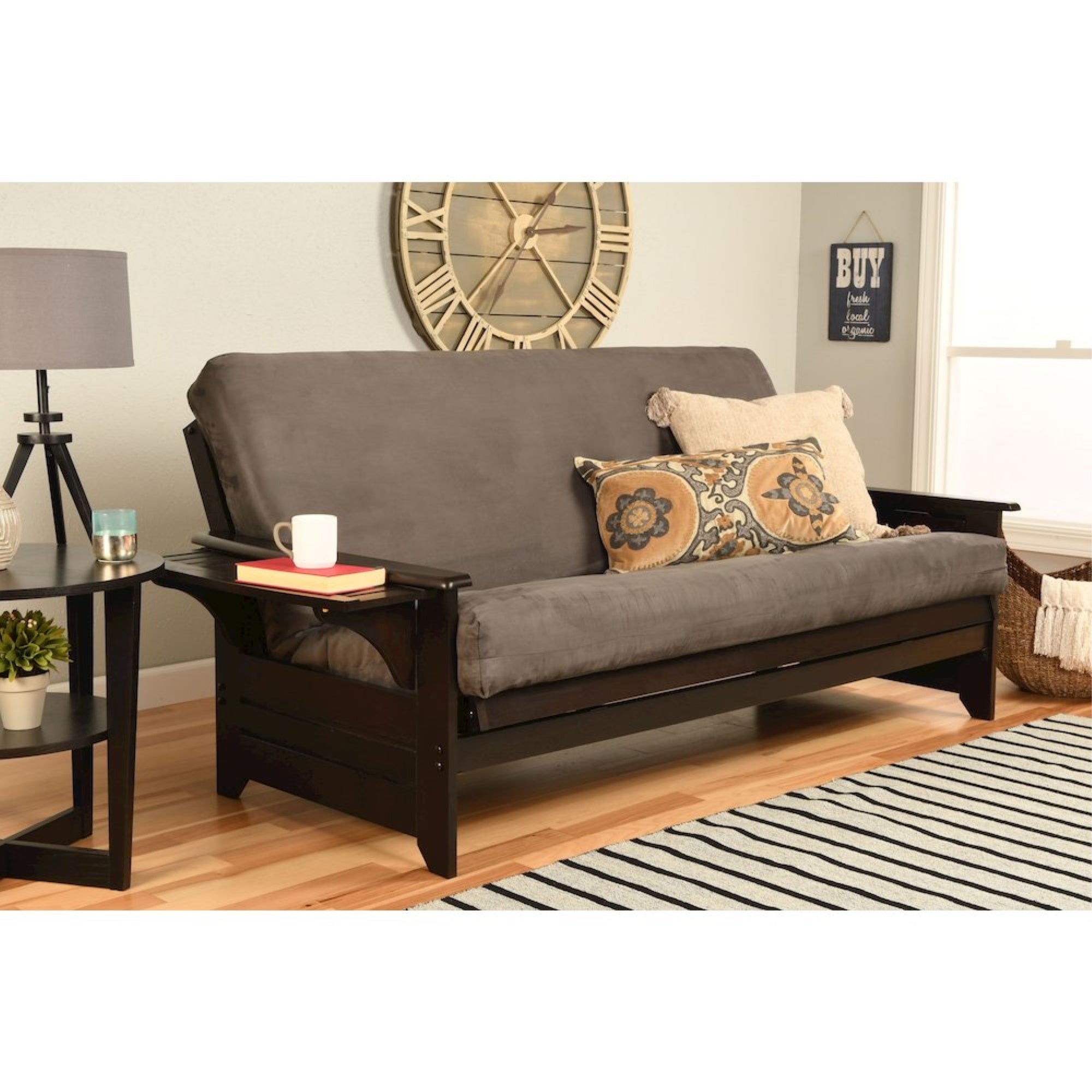 Phoenix Frame Queen-Espresso Finish-Suede Gray Mattress-like New