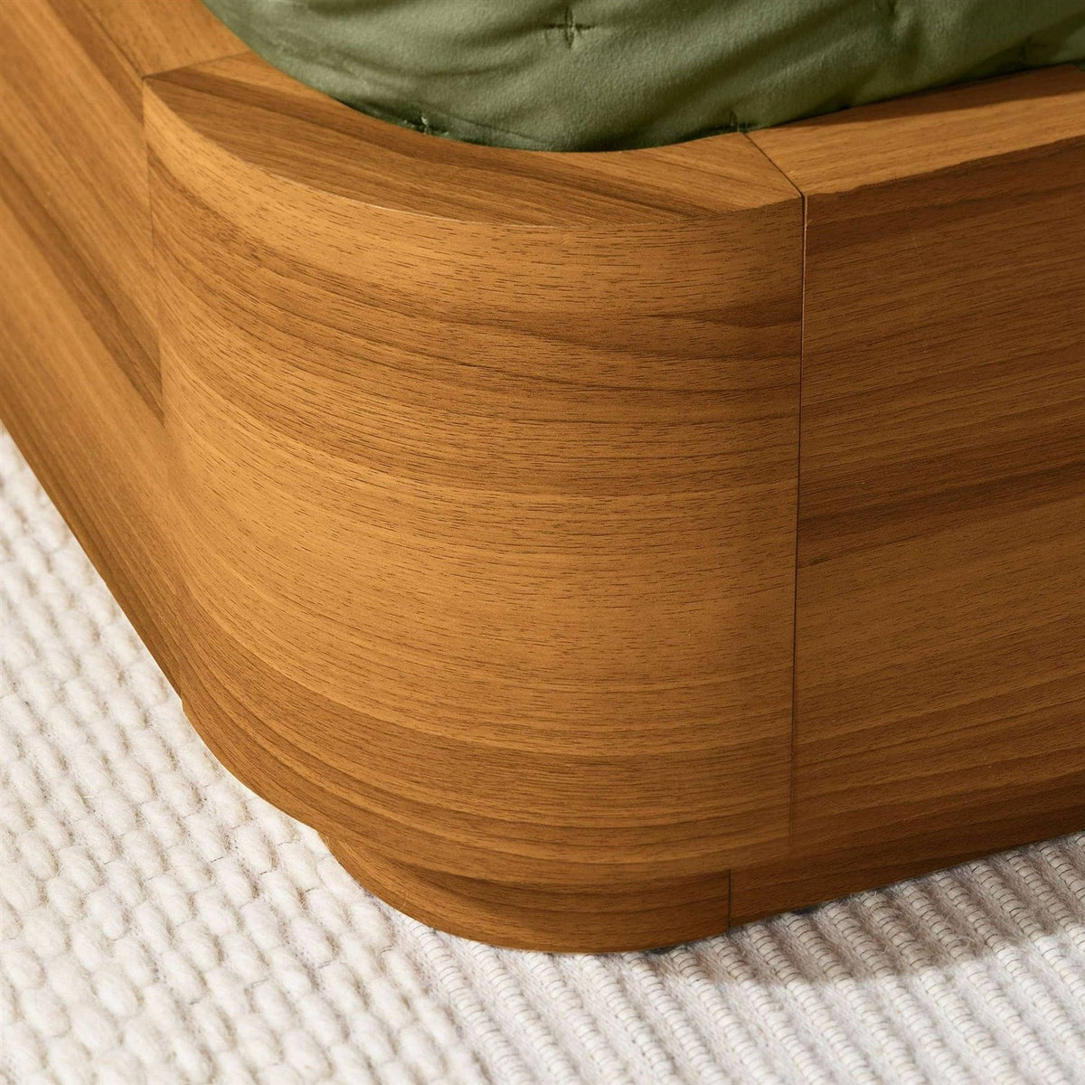 Queen Modern Wood Platform Bed Frame with Round Corners and Headboard