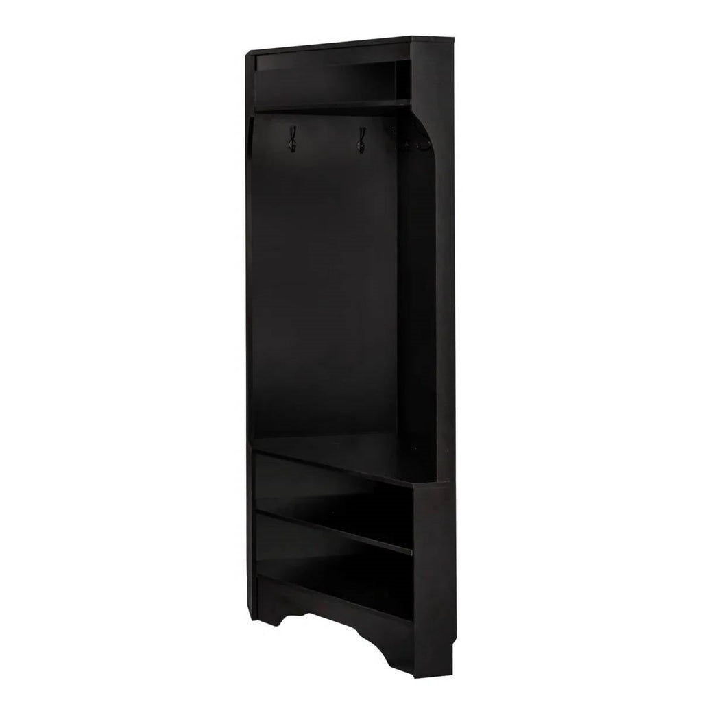 Modern Black Corner Hall Tree Coat Rack Entryway Storage Cabinet Shoe Bench