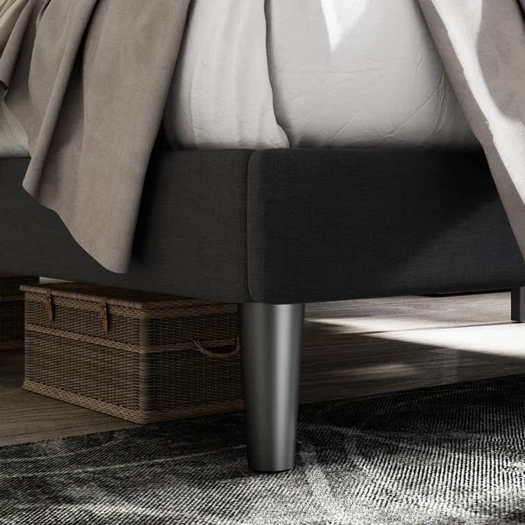 Full size Black Linen Upholstered Platform Bed with Button-Tufted Headboard