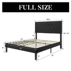 Full size Black Linen Upholstered Platform Bed with Button-Tufted Headboard