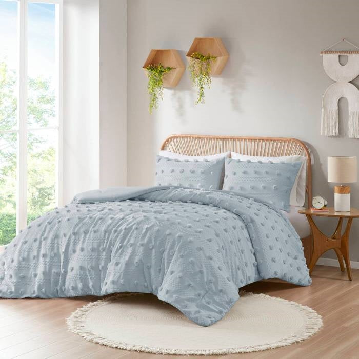 King/Cal King 3-Piece Blue Pompom Microfiber Hypoallergenic Comforter Set