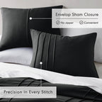 King size Pre-Washed Pleated Microfiber Comforter Set in Black