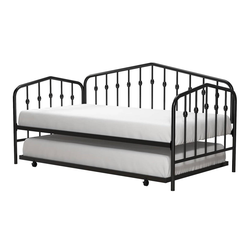 Twin size Modern Industrial Black Metal Daybed with Trundle Bed Frame