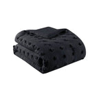 Full/Queen 3 Piece Pompom Microfiber Hypoallergenic Comforter Set in Black