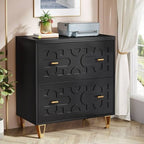 Retro Black/Gold Geometric Scroll 2 Drawer Filing Cabinet Printer Stand