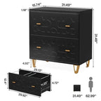 Retro Black/Gold Geometric Scroll 2 Drawer Filing Cabinet Printer Stand