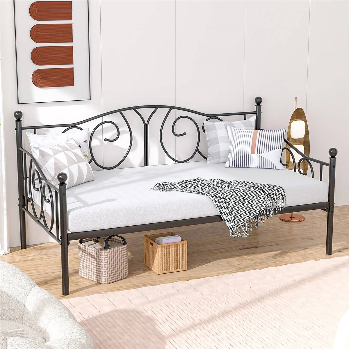 Twin size Victorian Black Metal Daybed Frame - 350 lbs. Weight Capacity