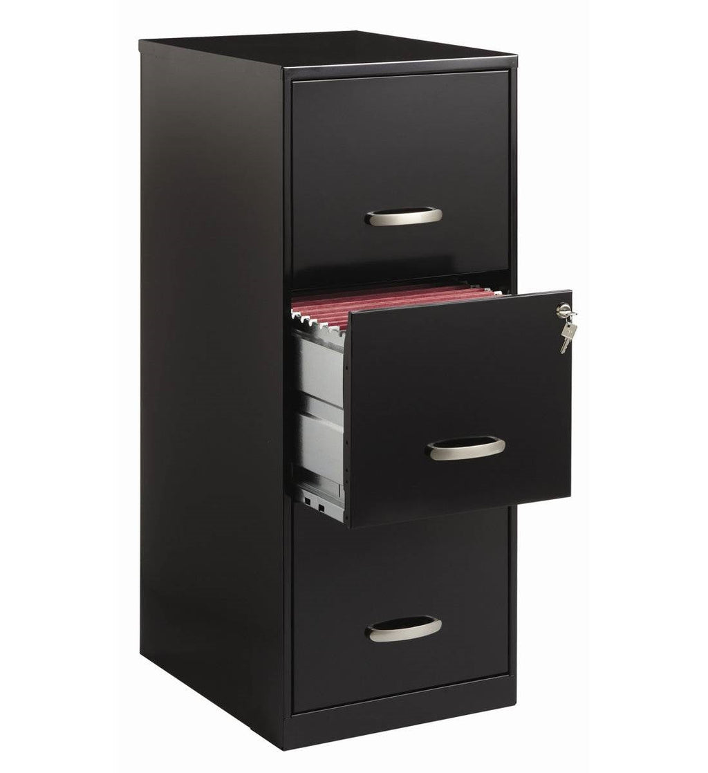 Black Metal 3-Drawer Vertical Key Locking File Cabinet