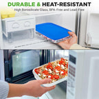 Set of 4 - Rectangular Oven Safe Glass Bakeware Set with Blue Plastic Lids