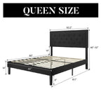 Queen Black Linen Upholstered Platform Bed Frame with Button-Tufted Headboard