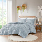 Twin/Twin XL 2-Piece Blue Pompom Microfiber Hypoallergenic Comforter Set