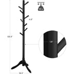 Space Saving Solid Wood Modern Coat Rack in Black Finish