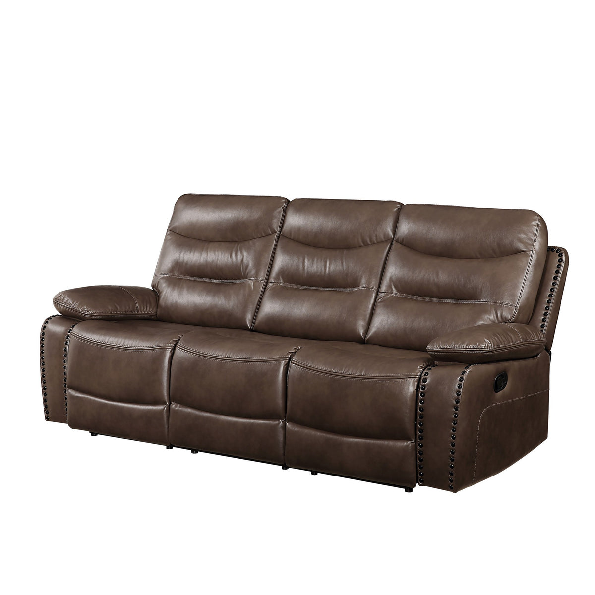 Motion Sofa With Leatherette Upholstery And Tufted Seat, Brown