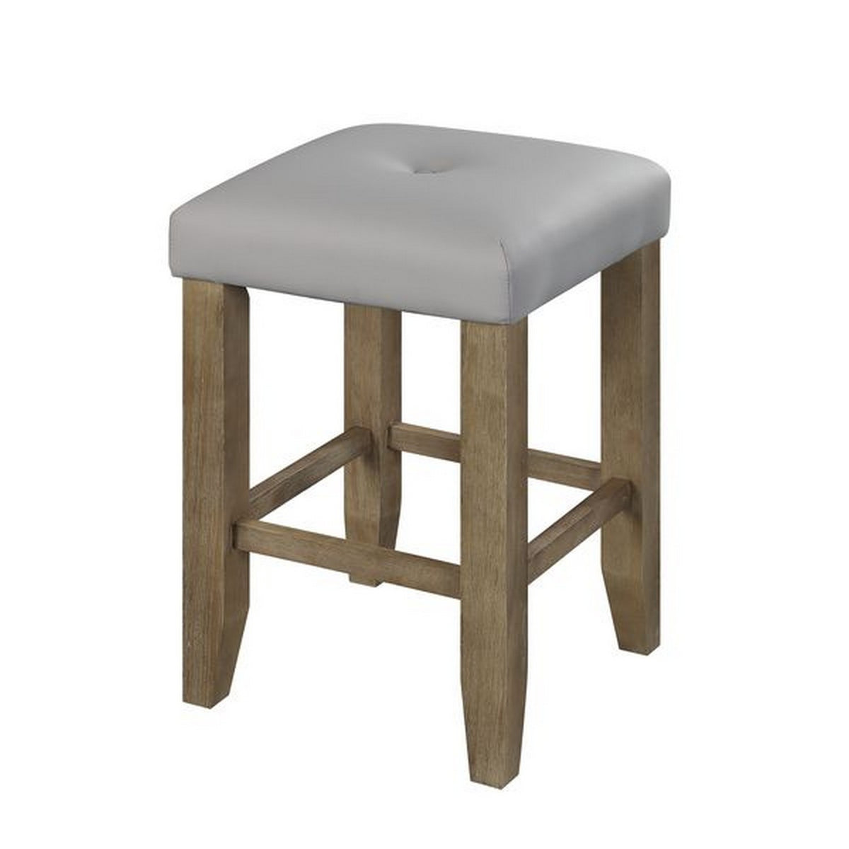 Counter Height Stool With Faux Leather Seat, Set Of 2, Oak Brown