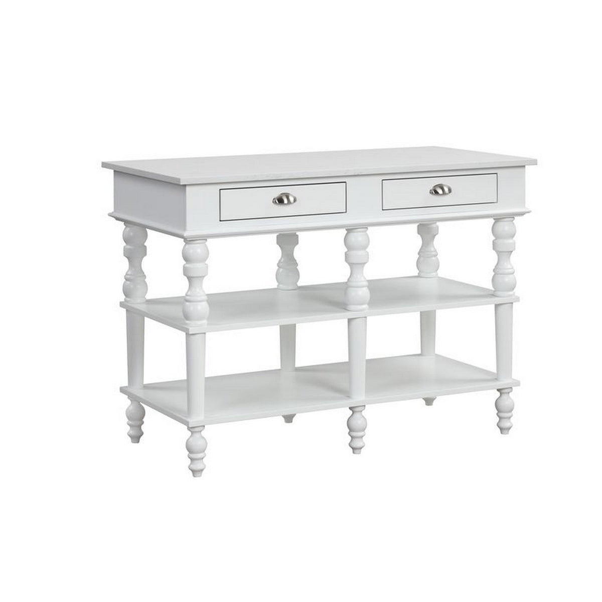 Kitchen Island With Artificial Marble Top And Turned Legs, White