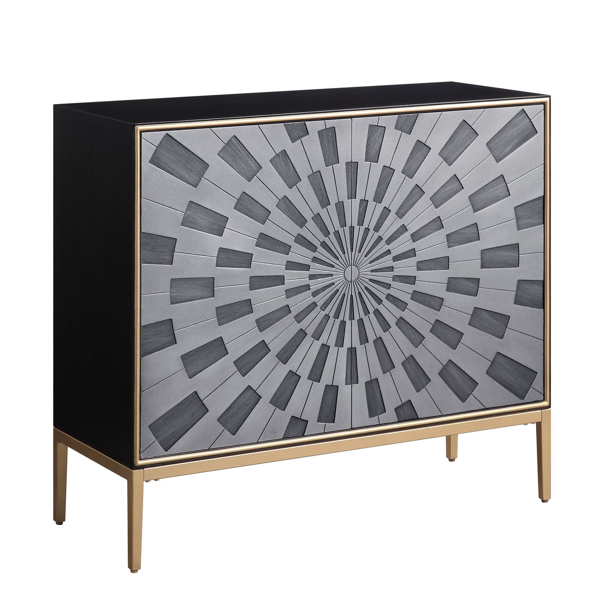 Console Table With 2 Doors And Sunburst Design, Gray