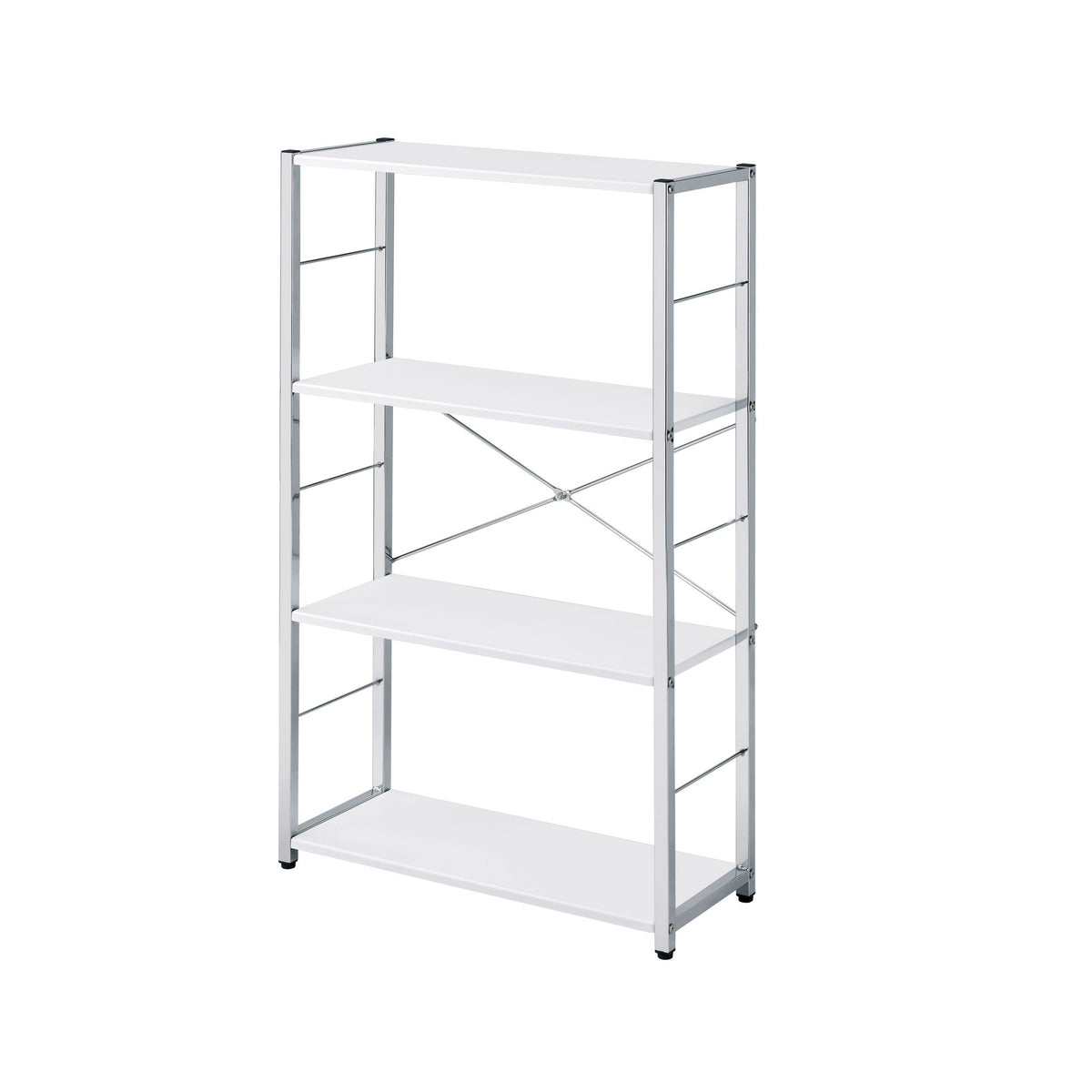 Bookshelf With X Shaped Cross Bar Chrome Finish, White