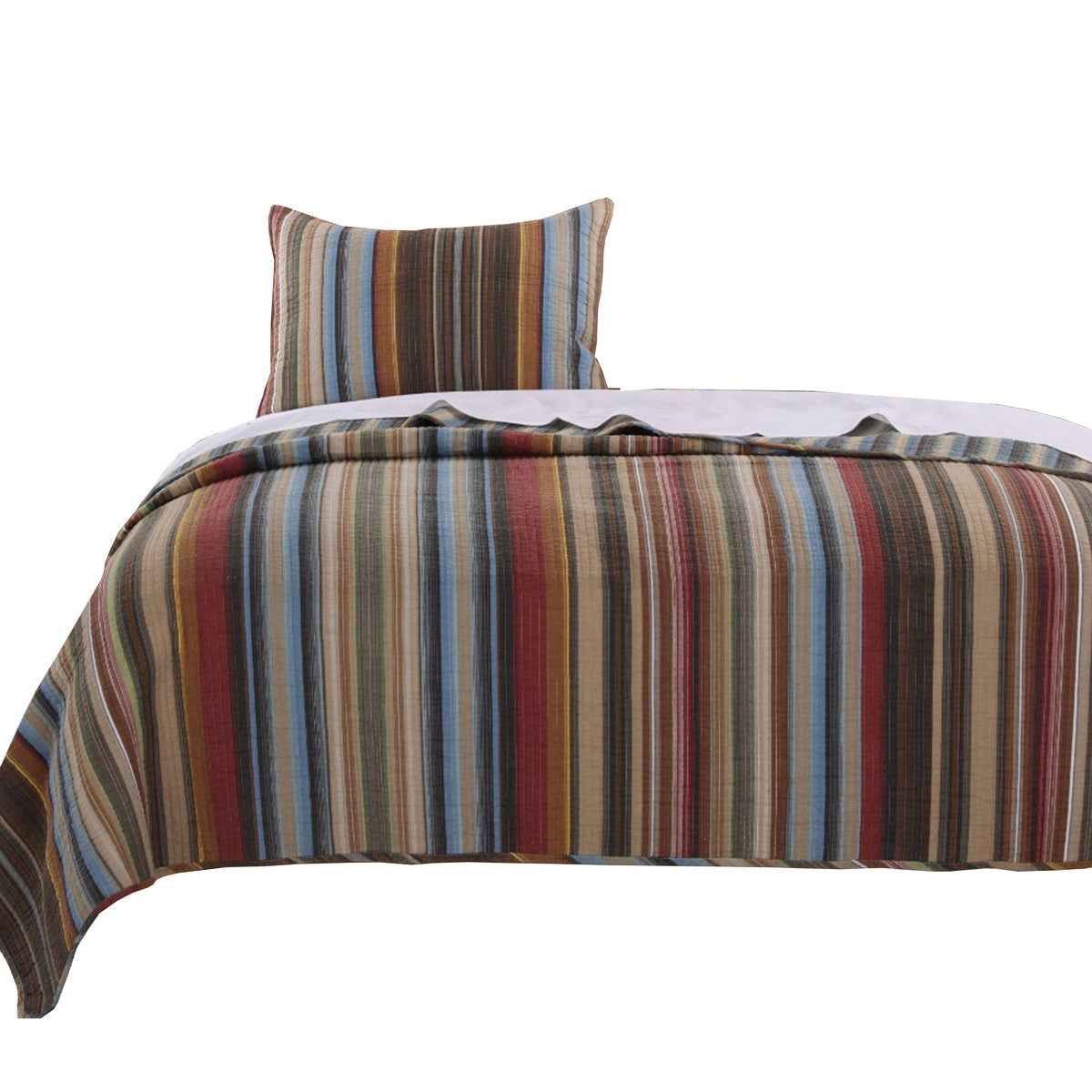 Phoenix Fabric 2 Piece Twin Size Quilt Set With Striped Prints, Multicolor
