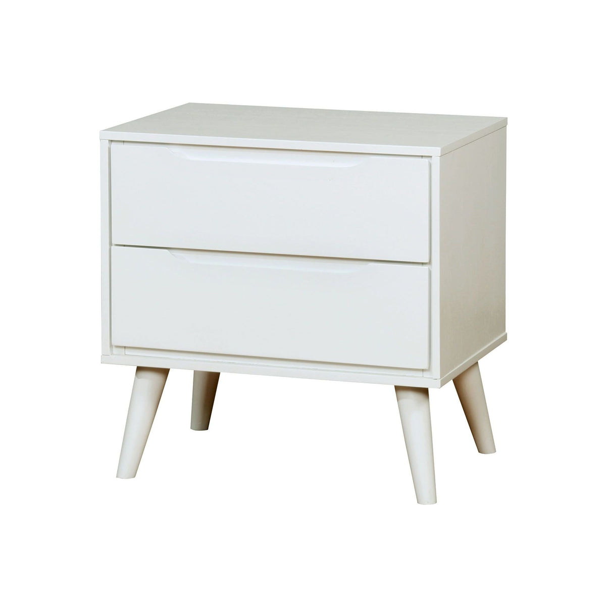 2 Drawer Wooden Nightstand With Recessed Drawer Fronts, White