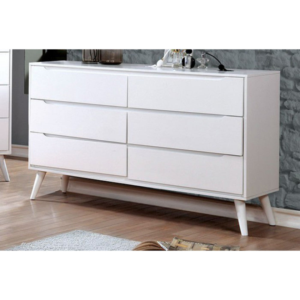 Sauv Wooden Mid Century Modern Style Dresser, White