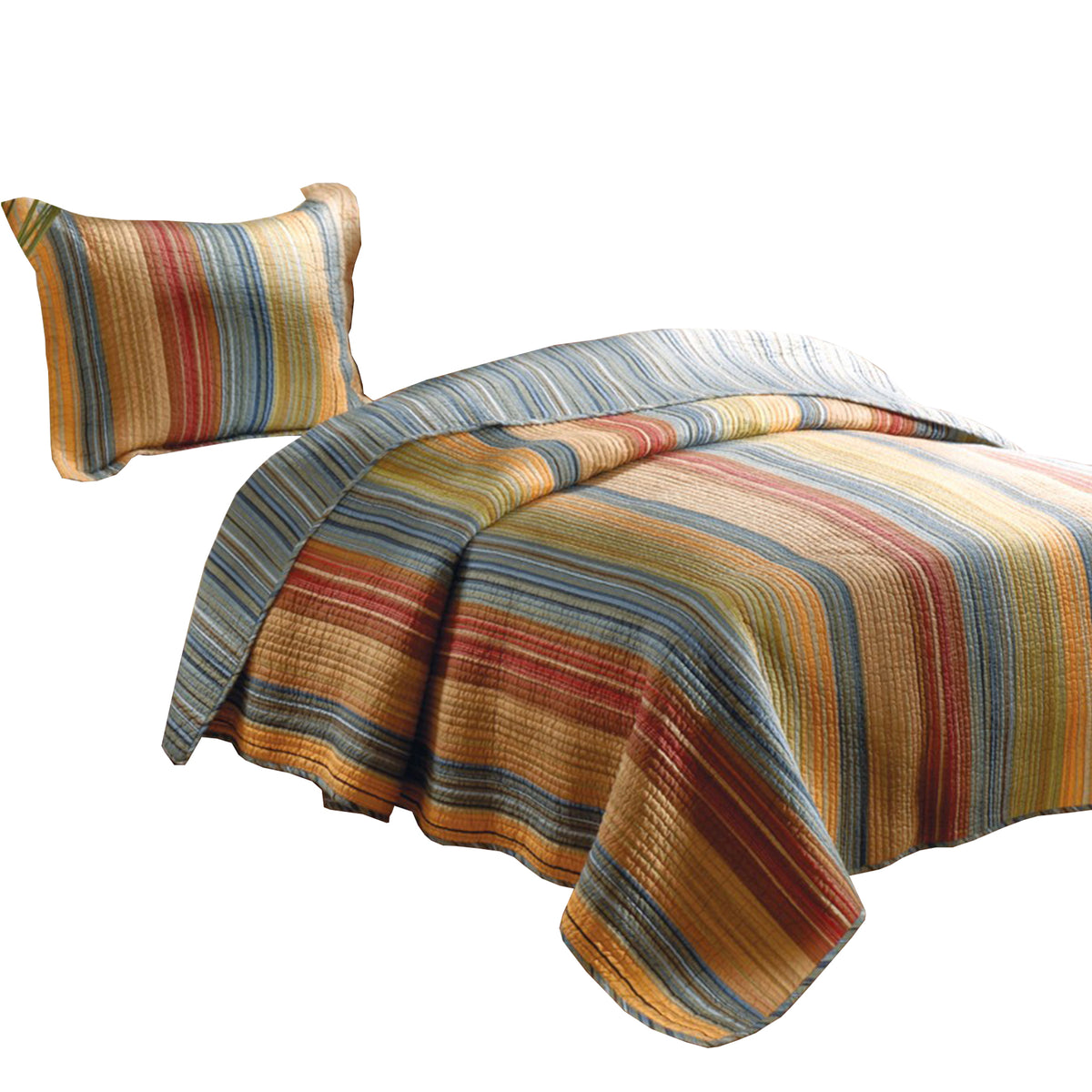 Huascaran 2 Piece Fabric Twin Size Quilt Set With Channel Stitching, Multicolor