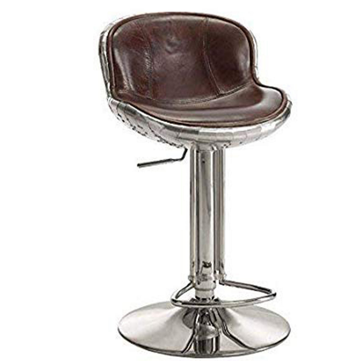 Astonishing Adjustable Stool With Swivel, Vintage Brown & Silver